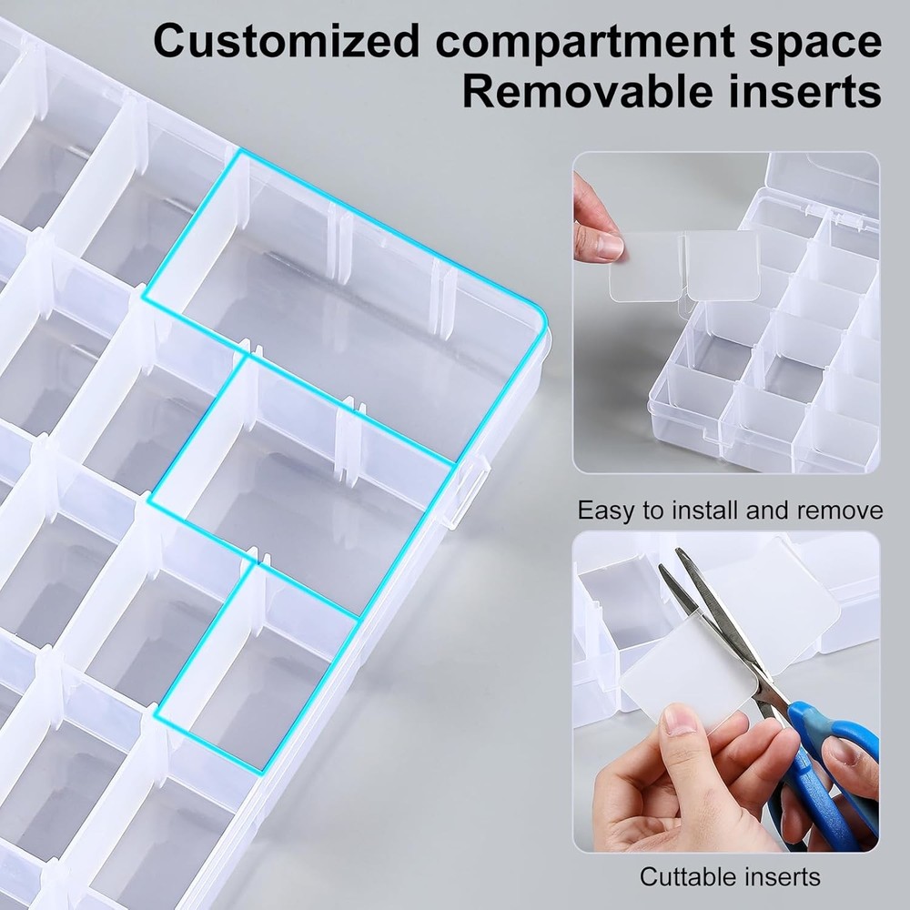 2 Pack 36 Grids Clear Plastic Organizer Box with Adjustable Dividers,