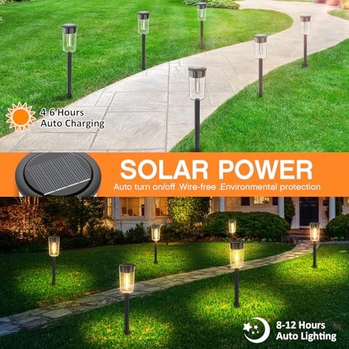 Solar Pathway Lights Outdoo 8 Pack, Bright Solar Path Lights Black-8 pack