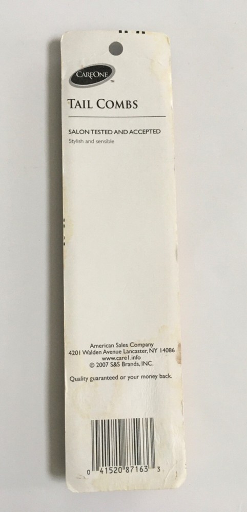 Care One Tail Combs 2 Combs New Sealed Package Salon Tested & Accepted