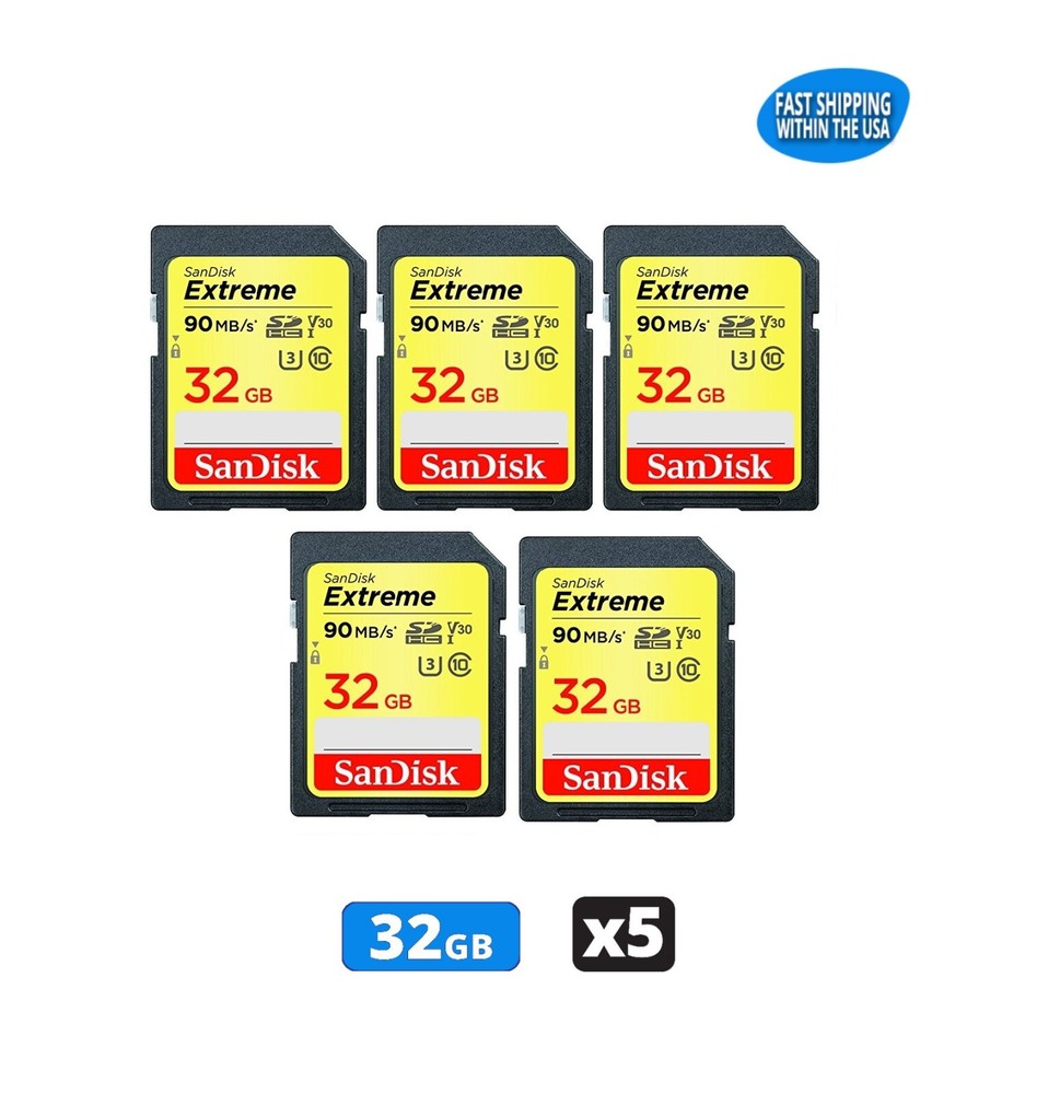 32GB Sandisk Extreme SD Memory cards for Camera/Trail Camera/Computers (5 Pack)