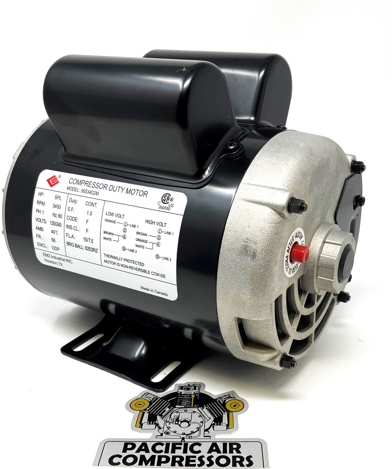 160-0264 MARATHON AIR COMPRESSOR MOTOR 120 / 240VT 56FR ONE PHASE 3450 RPM