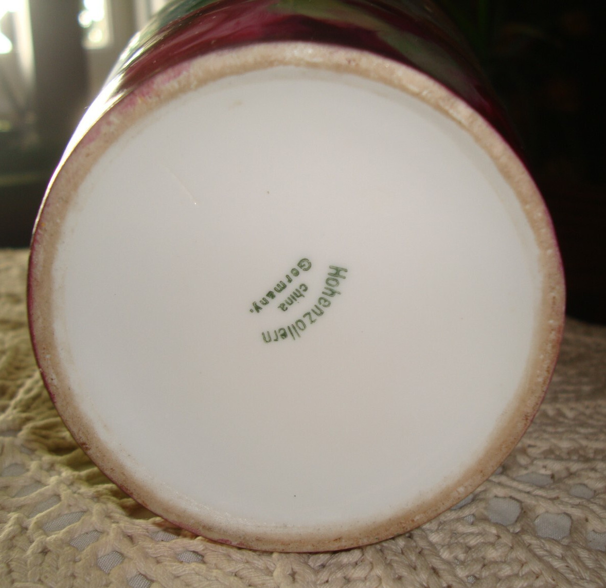 ANTIQUE HOHENZOLLERN GERMANY LARGE 14" HAND PAINTED PORCELAIN VASE, PINK ROSES