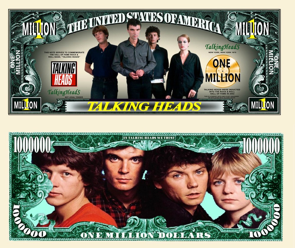 Talking Heads Million Dollar Bill Play Funny Money Novelty  Note + FREE SLEEVE