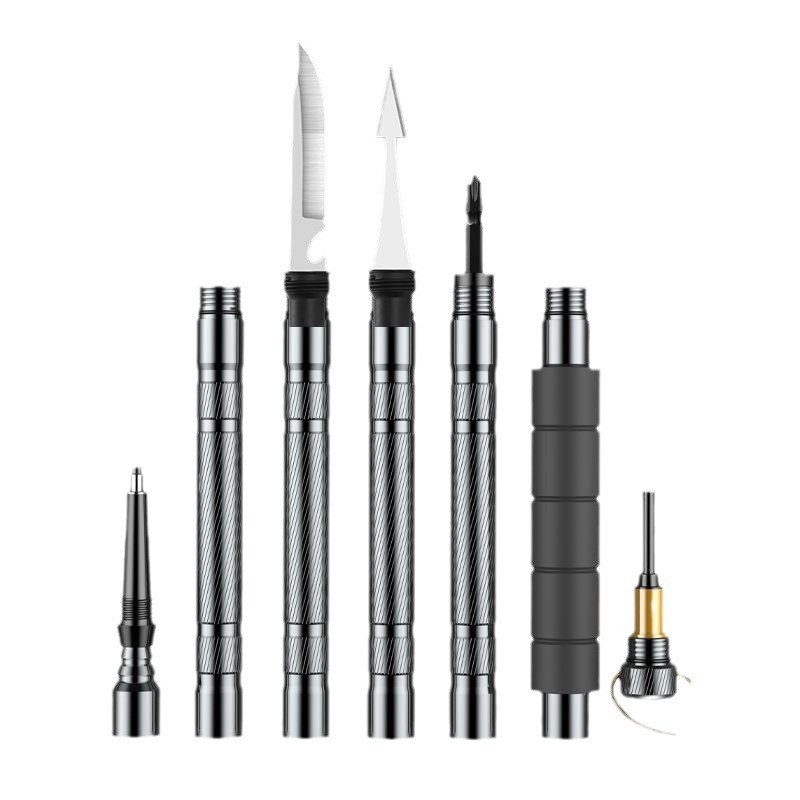 Multifunctional Tactical Trekking Pole, Folding with Compass Whistle Knife HooK