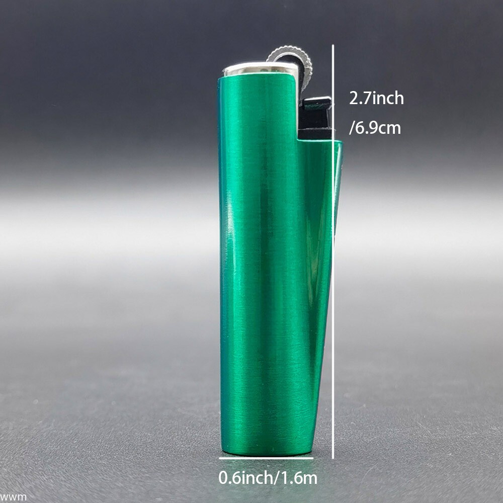 1x Clipper Lighter Full Size Green Refillable Metal Lighter Regular Flame W/Case