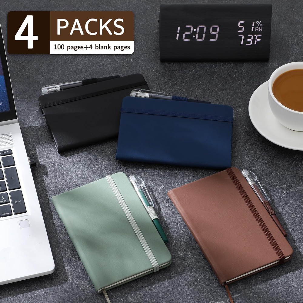 4 Pack Small Notebook Pocket Notebook, A6 Mini Leather Hardcover Journal, 3.7...