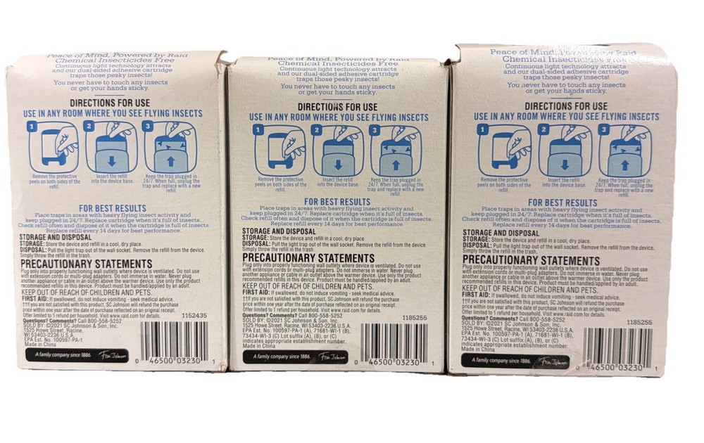 6 Raid Essentials Flying Insects Light Trap Refill Cartridges Pet Friendly 2ct