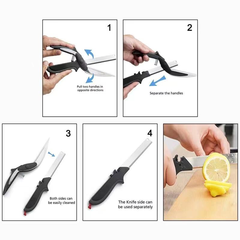 Stainless Steel Salad Scissors with Built-in Cutting Board Sharp Kitchen Tool