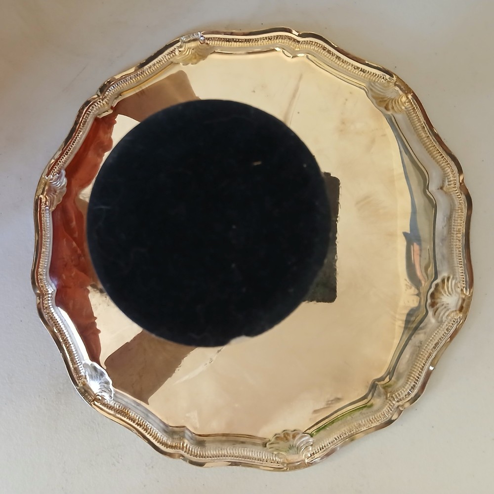 Silver Plate Ornate Tray with Shell Motif, Pedestal Base, and Footed Design