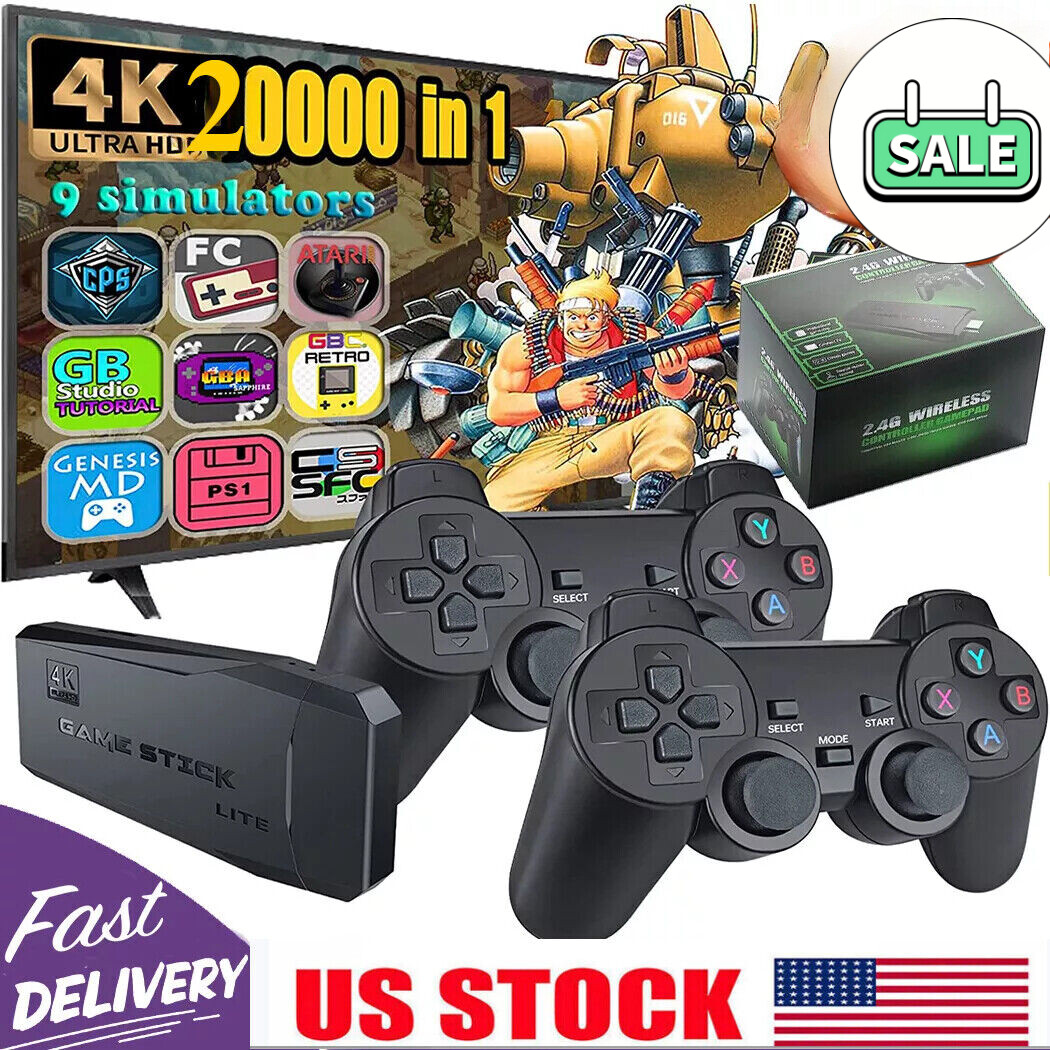 Video Game Console Retro 20000+ Games TV Stick 64G 4K HDMI 2 Wireless Controller