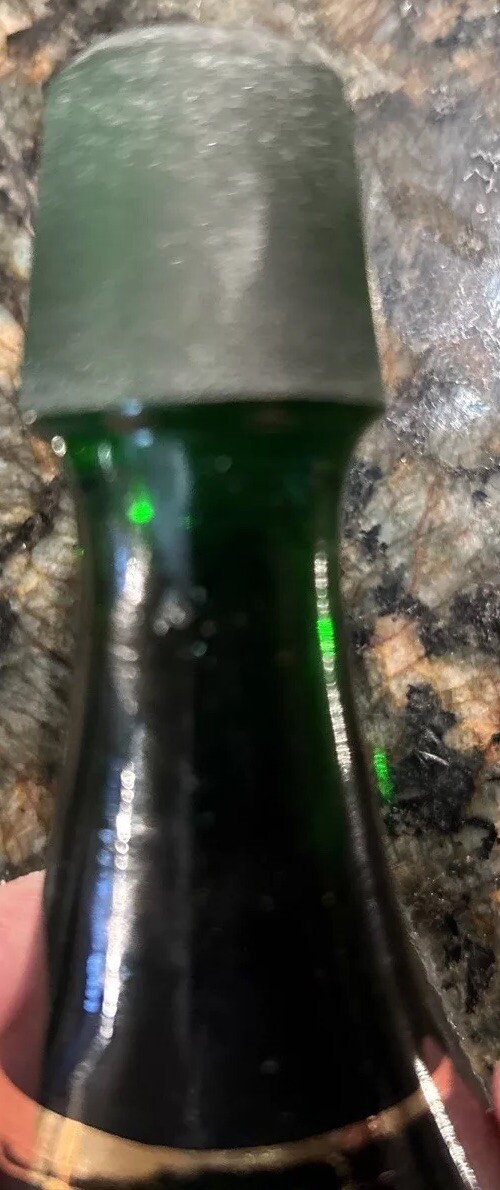 Borske Sklo Gold Banded Green Glass Decanter Mid Century Genie Jeannie Bottle