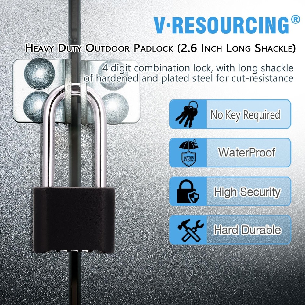 Heavy Duty Combination Lock,V-RESOURCING 4 Digit Resettable Combination Lock ...