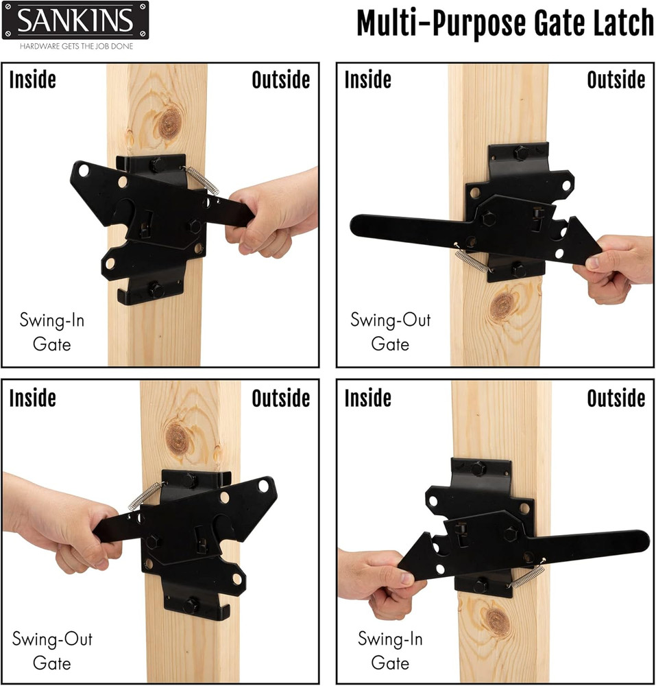 Self-Locking Gate Latch Heavy Duty for Wooden Fence, Post Mount Automatic Gravit