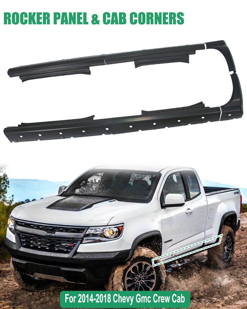 Steel Pair of Rocker Panel & Cab Corners-For 2014-2018 Chevy Gmc Crew Cab Pickup