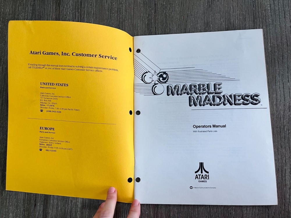 ATARI MARBLE MADNESS Operators Manual TM-276 1st printing