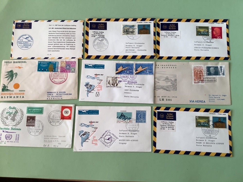 Airmail flight cover mixed world 9 items Ref A1469
