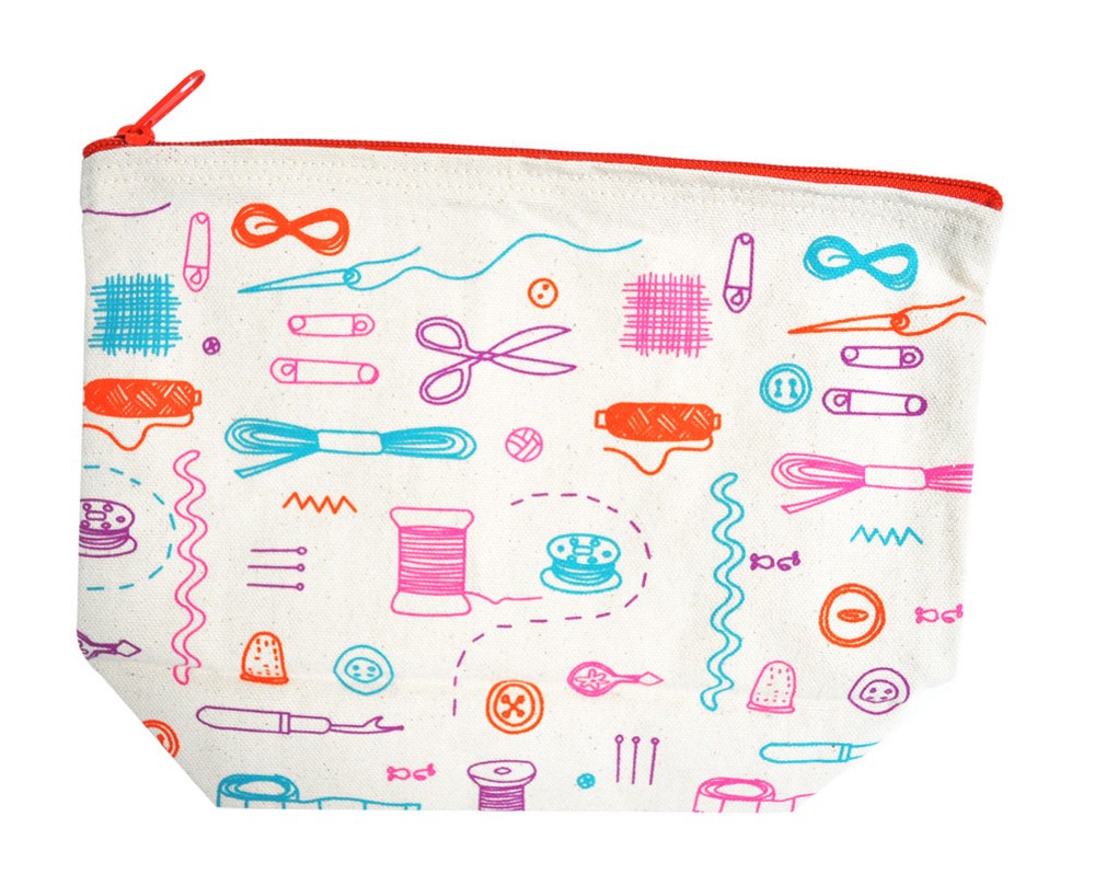 Generic Sewing Themed Orange Zipper Canvas Pouch