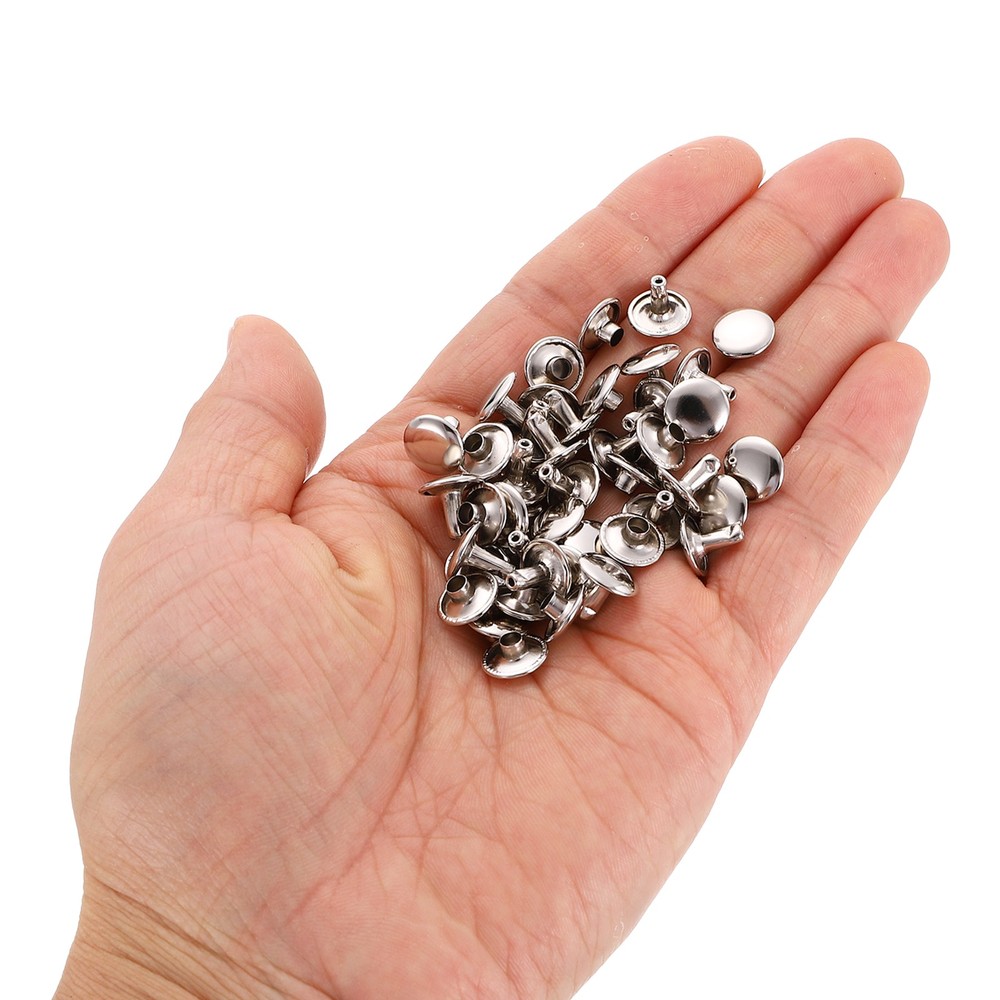 80Sets Double Cap Rivet 10x8mm Carbon Steel Round Head Snap Studs, Silver