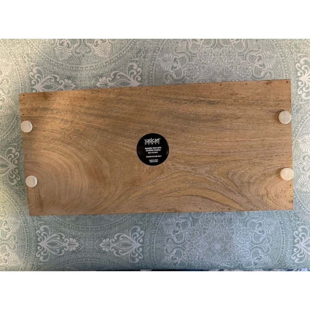 Rustic Mango Wood Serving Tray with Starfish Handles Coastal Decor