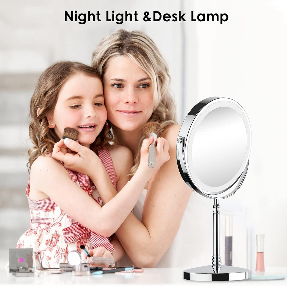 Lighted Makeup Mirror, 3000 Mah Rechargeable Double Sided Magnifying Vanity Mirr