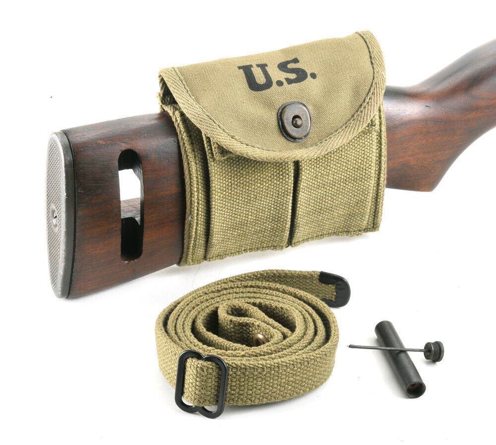 USGI WW2 .30 M1 CARBINE SLING, OILER, & BUTTSTOCK POUCH Lt. OD Green Dated 1943