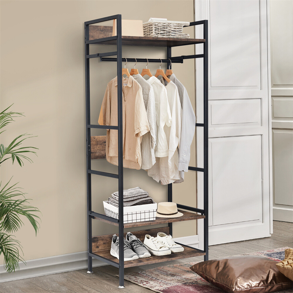 Sturdy Clothes Rack Freestanding Garment Storage Shelf Adjustable Kitchen Shelf