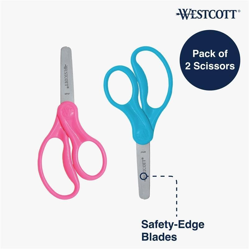5" Hard Handle Kids Scissors, Blunt, Assorted Colors, 2-Pack