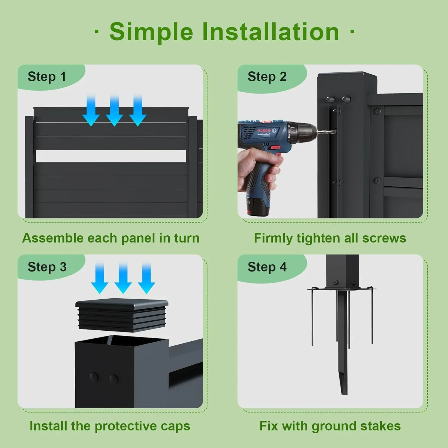 Domi Privacy Screen Fence 50"x50" for AC&Trash,Black Patio Metal Panels,3 Panels