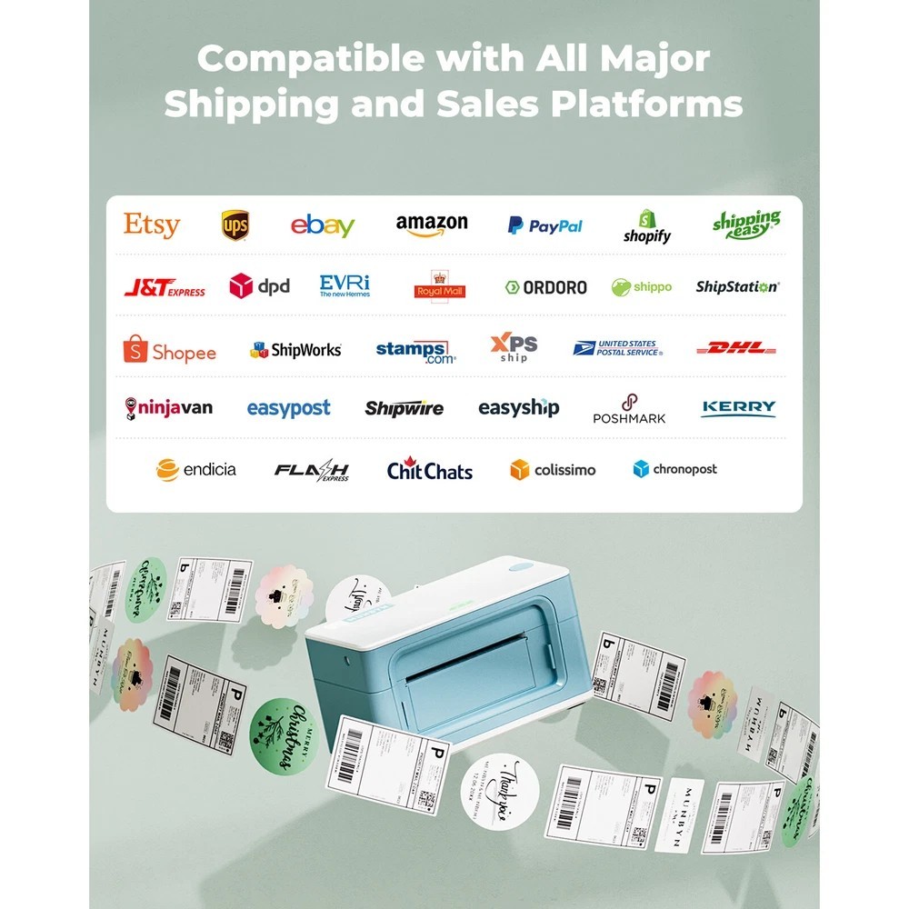 MUNBYN Bluetooth 300DPI Shipping Label Printer 4x6 Thermal Label Printer Green