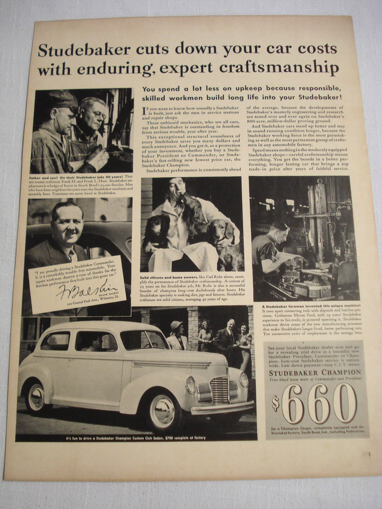1939 Ad Studebaker Champion Automobile Expert Craftsmanship