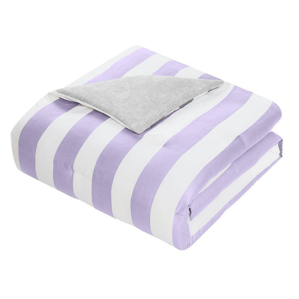 Lavendar/White Juicy Cabana Stripe King Polyester Comforter Set
