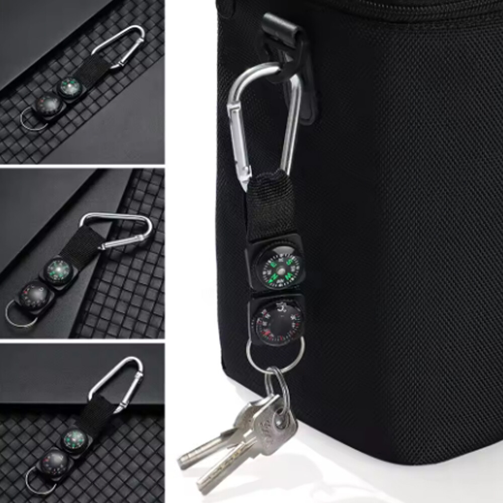 3PCS Mini Compass Thermometer Outdoor Camping Survival Keychain Carabiner Kits