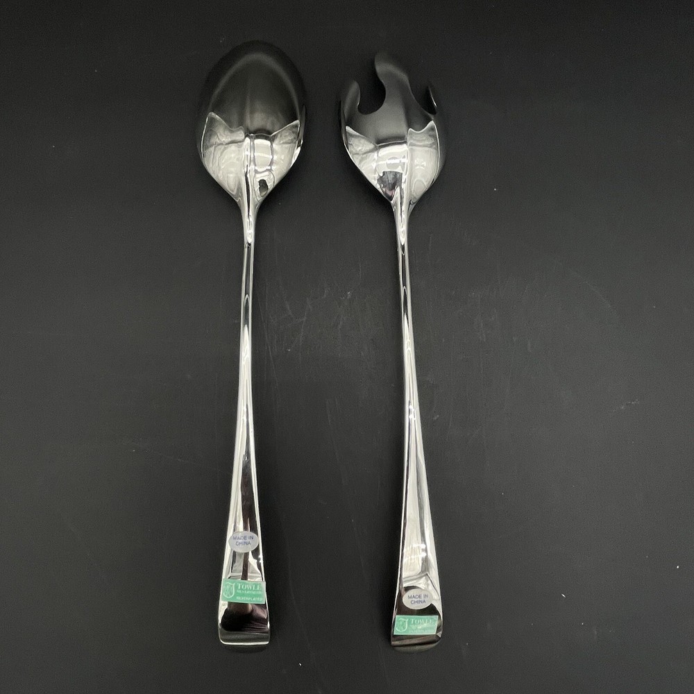 Towle Silverplate Rattail Serving Spoon and Fork 13" with Box and Tags - EUC