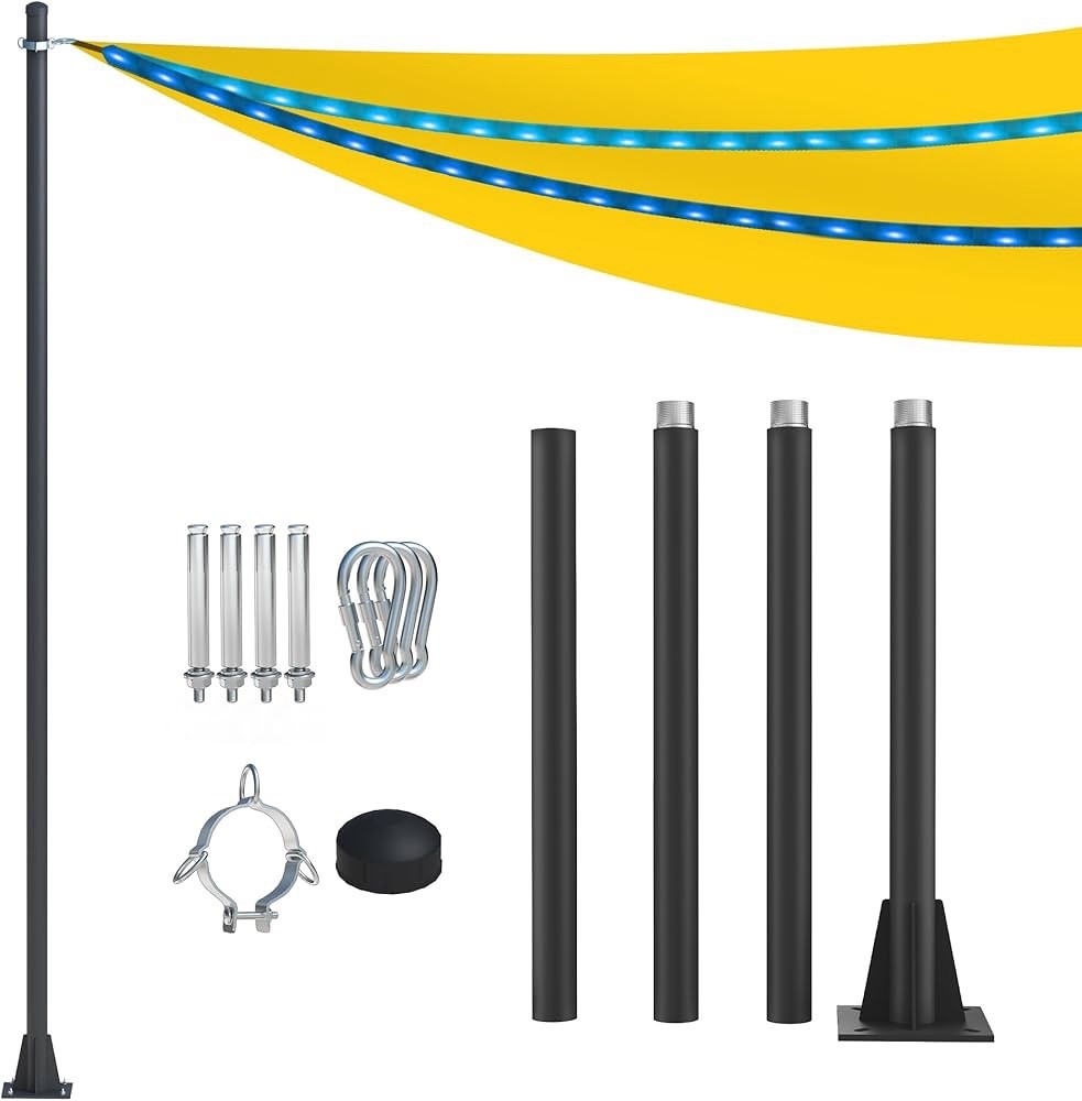 10ft Sun Shade Sail Poles - Heavy Duty Steel Metal Outdoor Post Kit for...