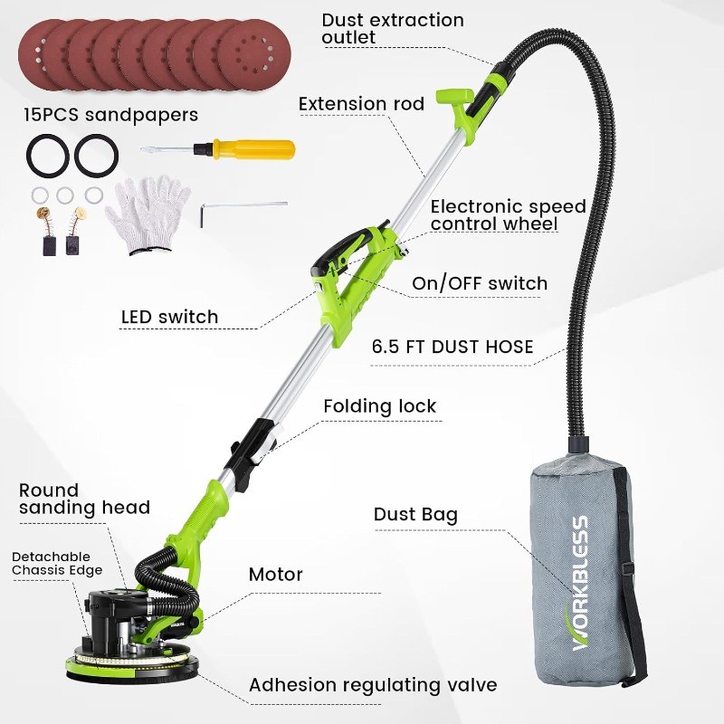Drywall Sander, 1050W 7.2A Popcorn Ceiling Removal Tool, Automatic Drywall