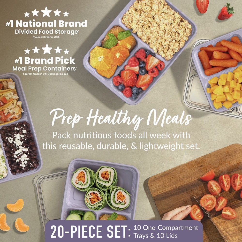 Bentgo Prep 3-Compartment Meal Prep Containers with Lids
