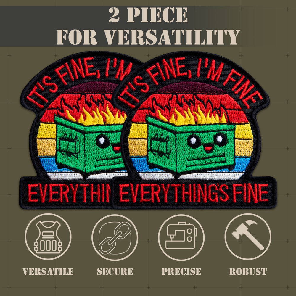2Pcs It's Fine Patch Set, Embroidered Tactical Morale Funny Meme Hook and Loop