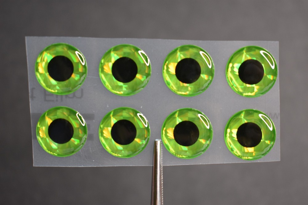 24 Holographic CHARTREUSE  3D Soft Molded 5/32"  4mm Eyes Fly Tying