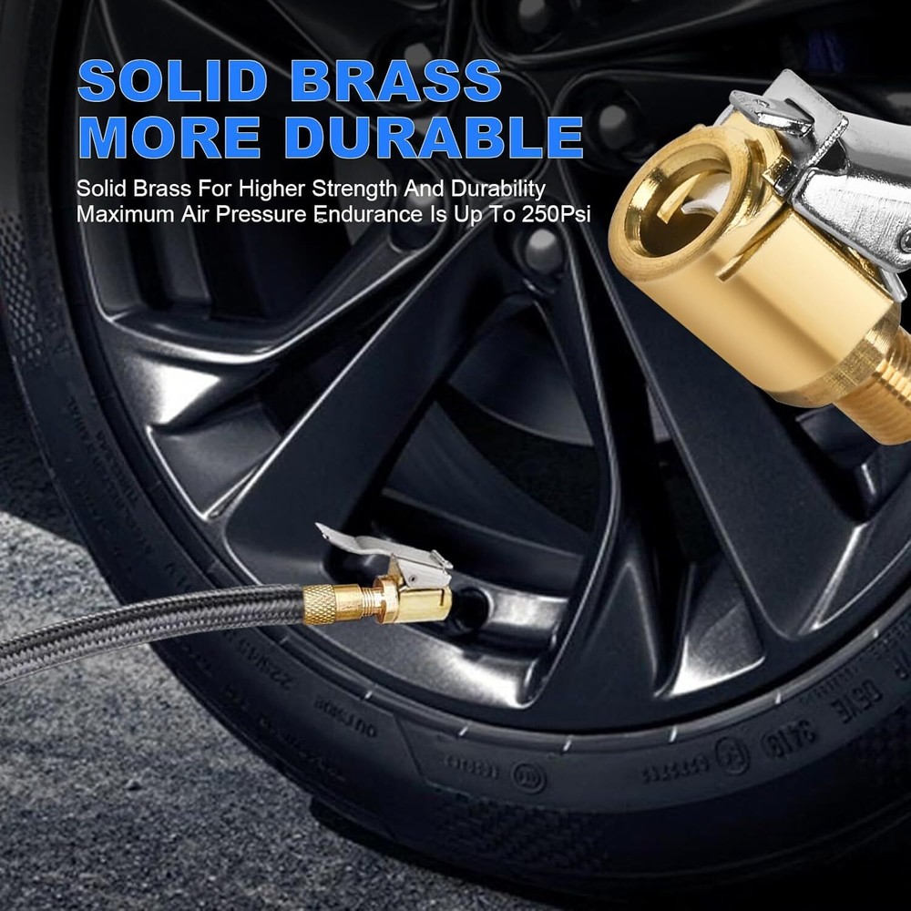 2 Pack Brass Locking Tire Air Chuck Inflator Hose Adapter with Tire Valve Thread