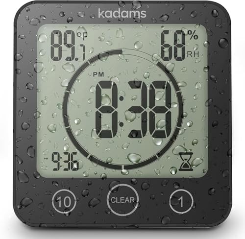 Shower Clock Waterproof Bathroom Timer – Digital Wall Clock with Black