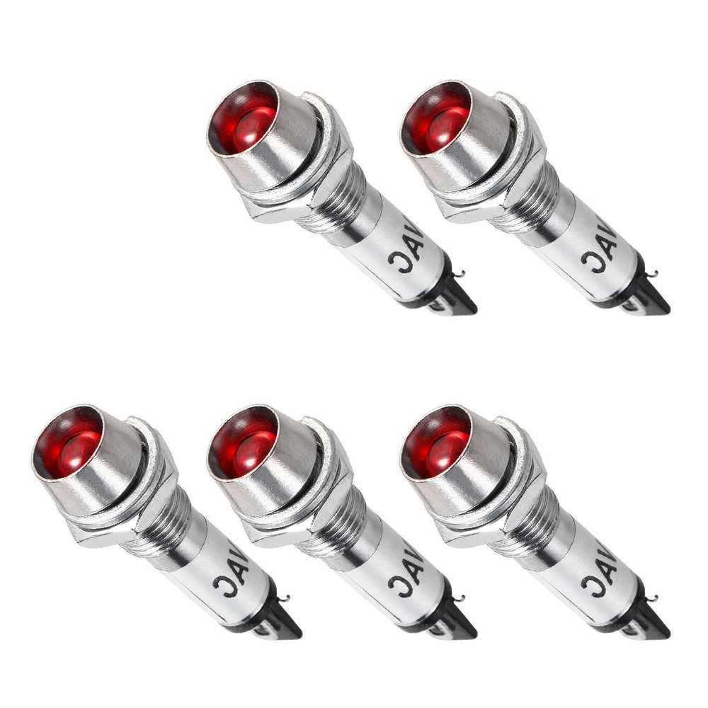 5 Pcs AC 110V Indicator Light For DIY Metal Shell Panel Mount 8mm 5/16" Red