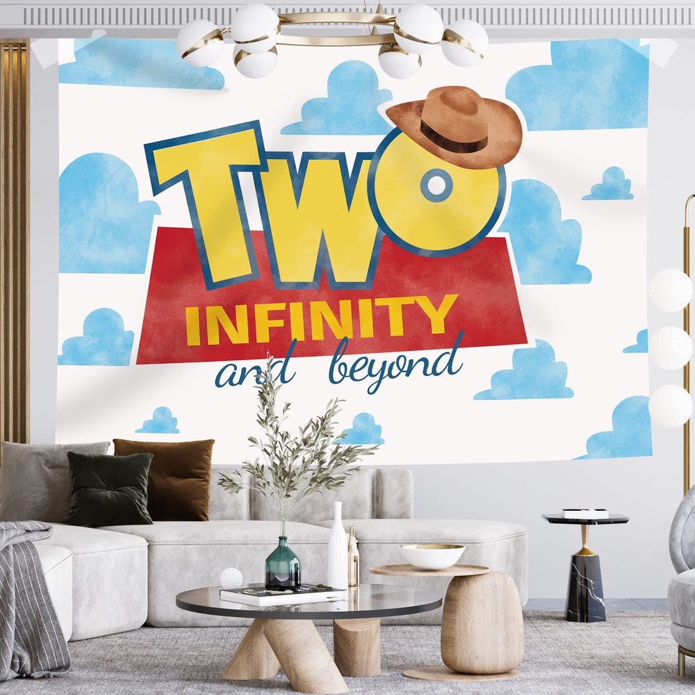 Infinity and Beyond Backdrop 2nd Hat Blue Clouds Party Supplies Decorations P...