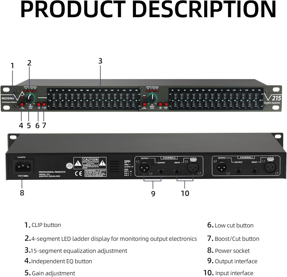 Professional DJ Stereo Graphic Equalizer, 15-Band EQ