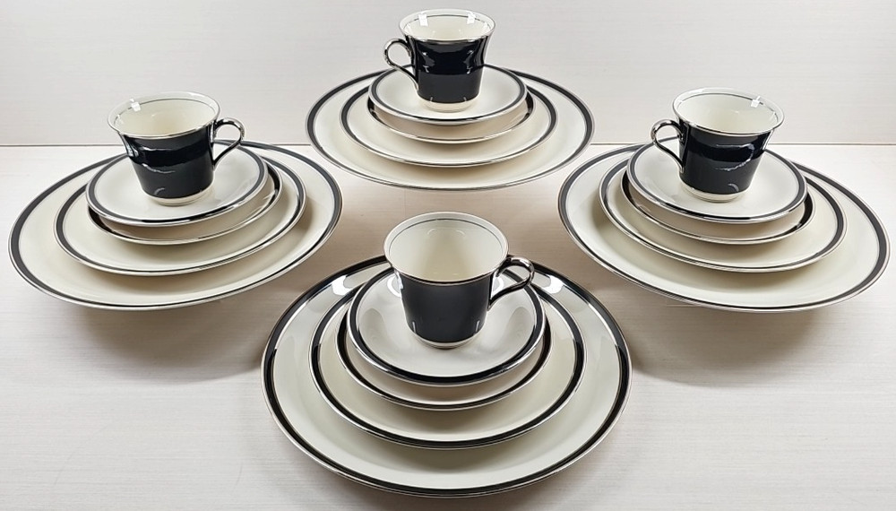 4 American Manor Ebony 5Pc Place Setting Vintage Interpace Shenango Dish MCM Lot