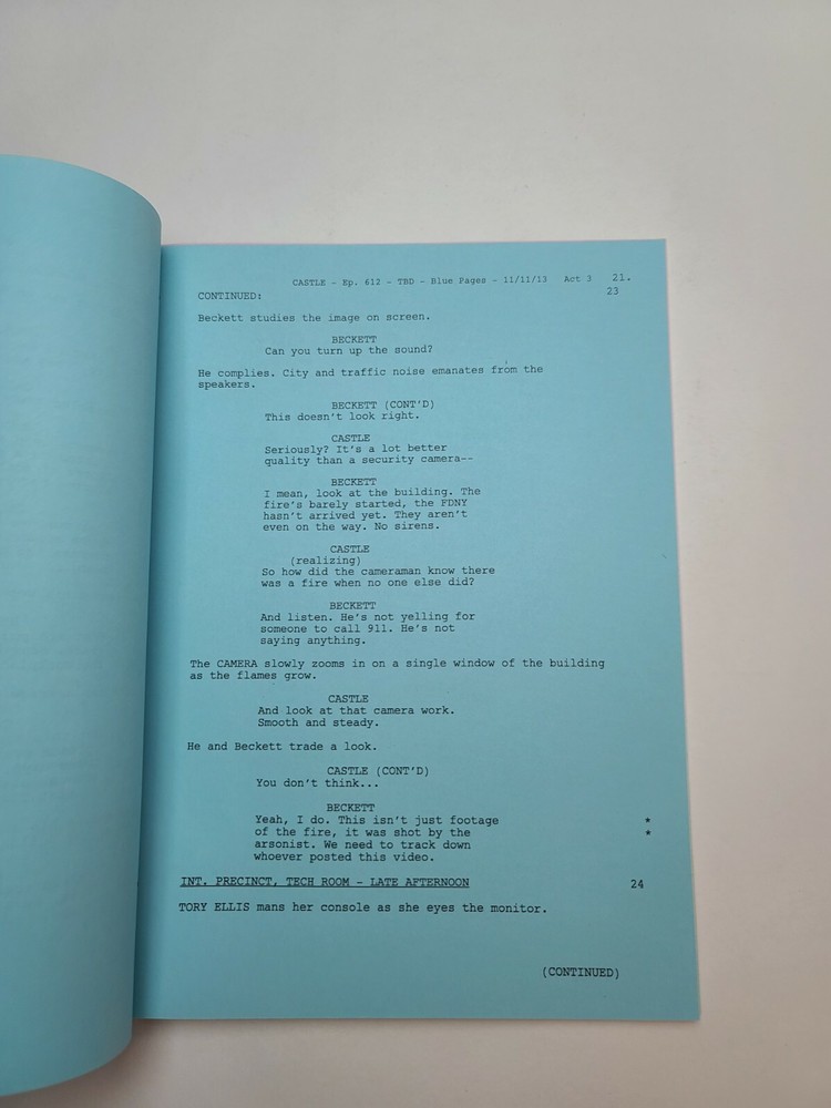 CASTLE / Andrew W. Marlowe TV Script, Nic Bishop & Wendy Davis "Under Fire"