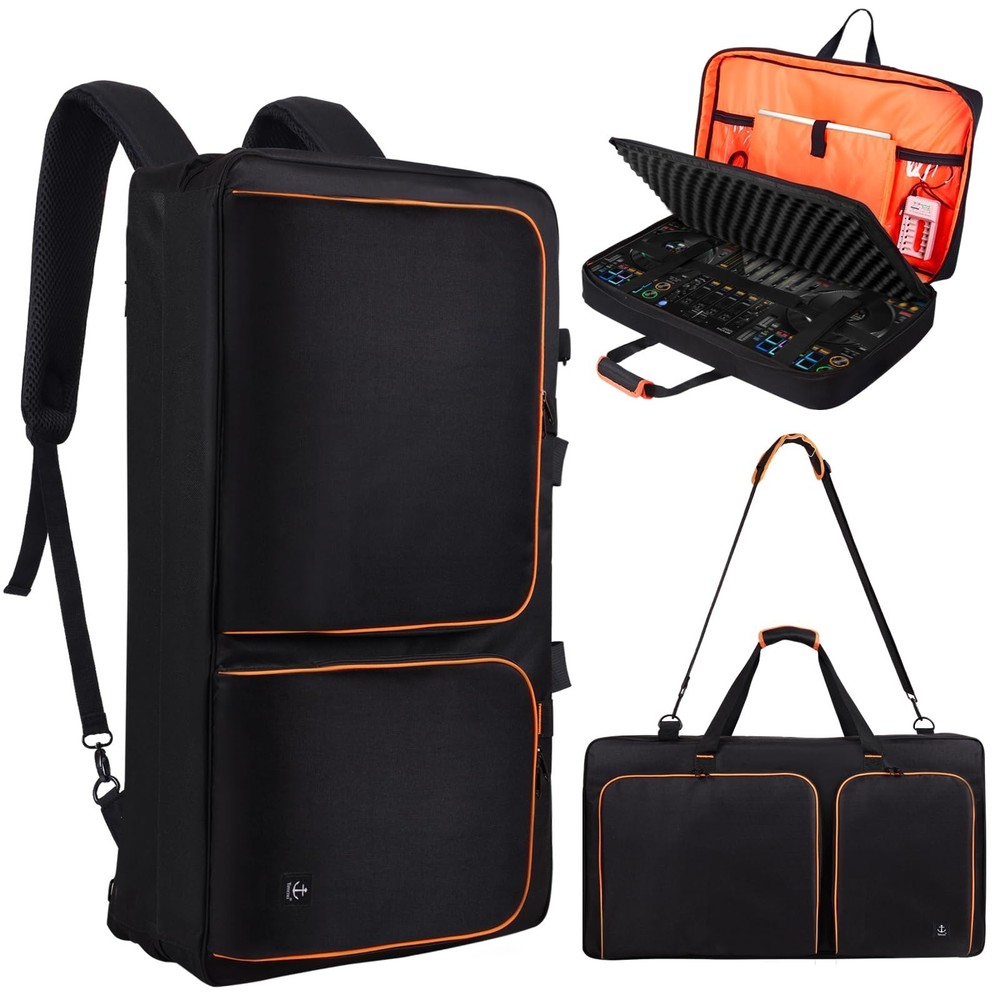 DJ Controller Case with Thick EVA Padding, Fits 15.6" Laptops, Adjustable Strap,