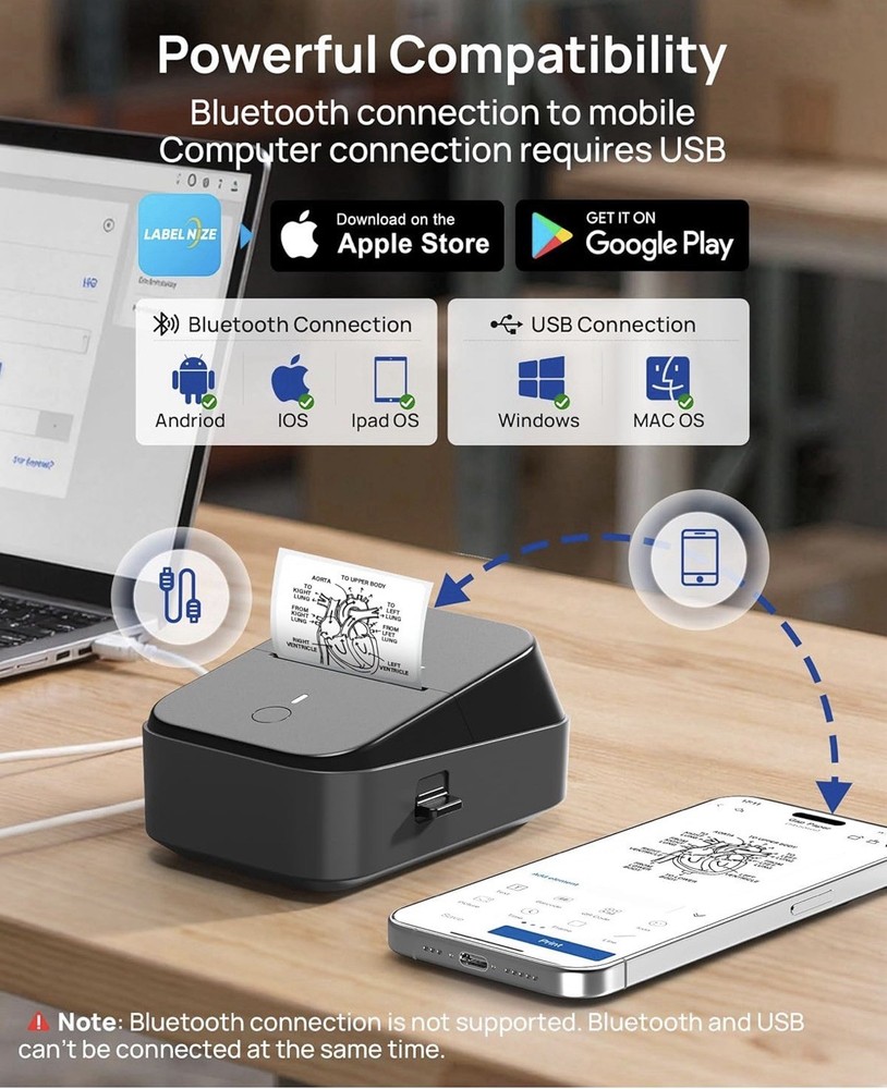 PM260 Thermal Label Maker Machine, 2 Inch Label Maker Bluetooth Label Printer