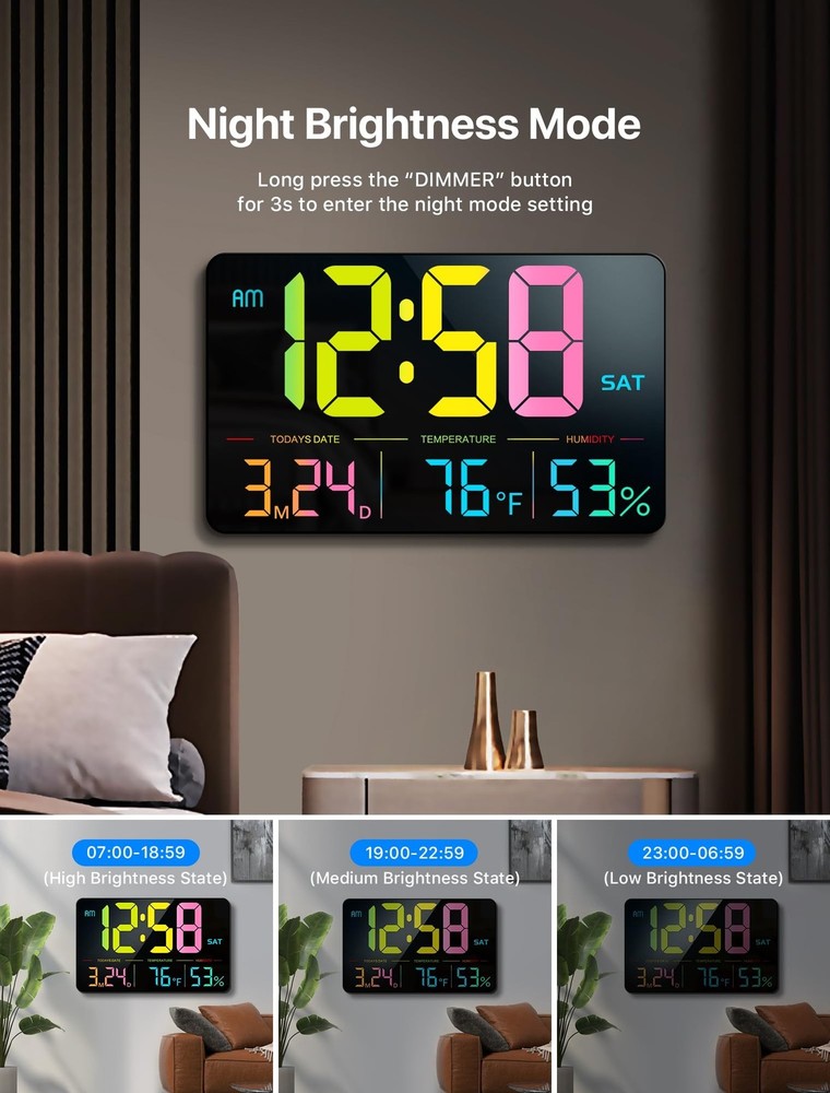 MASHI Digital Clock, 13" Large Display Digital Wall Clock, Adjustable Brightn...