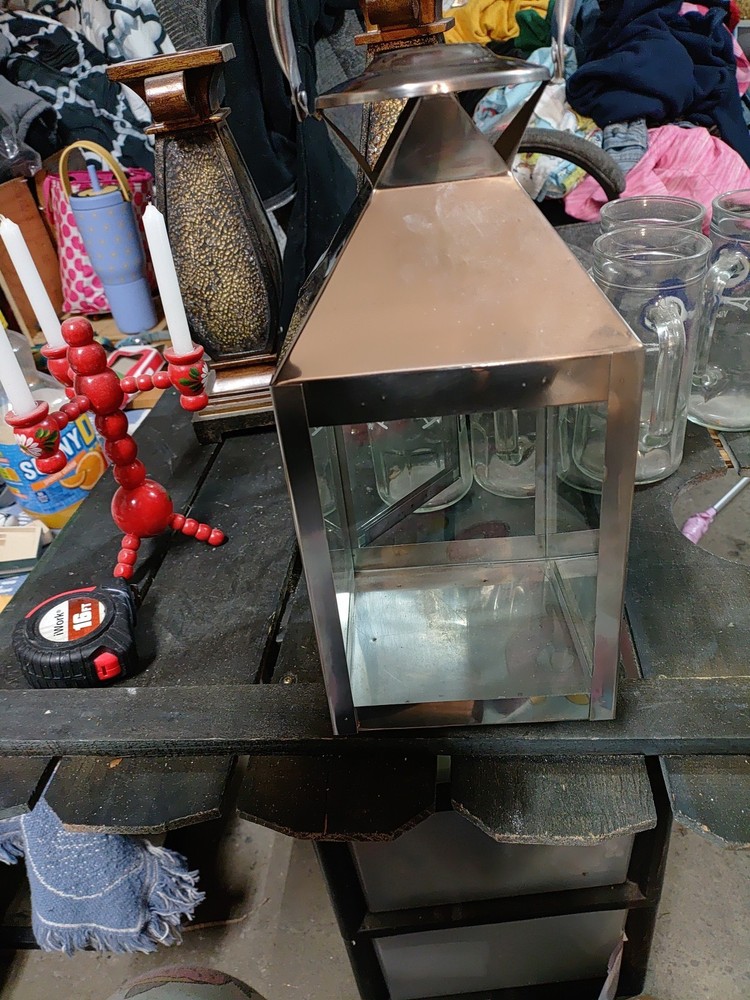 Square Stainless Steel Lantern Patio Tabletop Decor