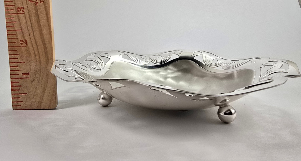 Vintage WMF Ikora Footed Candy Dish MCM Scalloped Pierced Edge Germany 7.5"